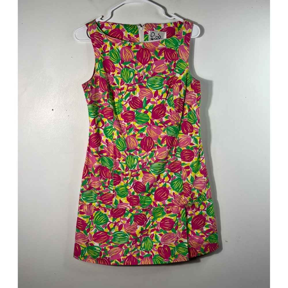 Womens Lilly Pulitzer Vintage‎ Y2K Floral Shift Dress Green Pink 4